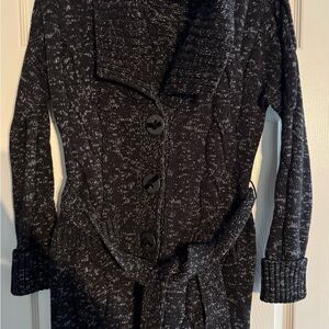 Tommy Hilfiger Black & Grey Heather Knit Material Button Down Cardigan